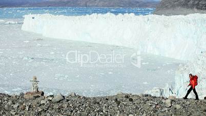 Female Trekking Alone in a Frozen Arctic Landscape