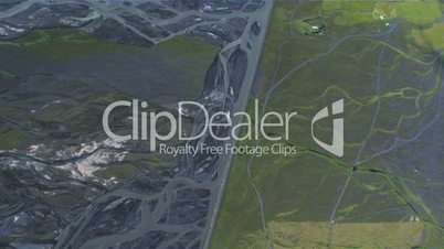 Aerial View of agricultural land by River Deltas, Iceland