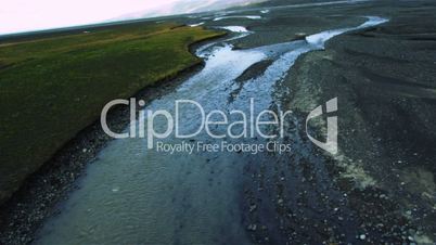 Aerial view of glacial meltwater of  river deltas, Arctic region