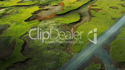 Aerial View of Dried River Beds & Mineral Deposits, Iceland