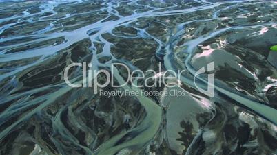 Aerial View of Glacial Meltwater in River Deltas, Iceland