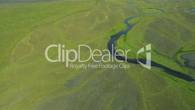 Aerial View of Fertile Land with Meltwater, Iceland