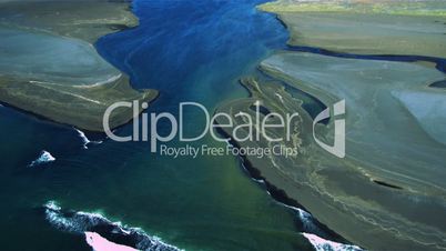 Aerial View of the Coastline Leading to a River Delta, Iceland