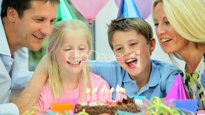 Young Caucasian Children Enjoying Birthday Celebrations