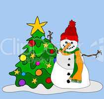 Schneemann mit Weihnachtsbaum