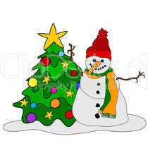 Schneemann mit Weihnachtsbaum