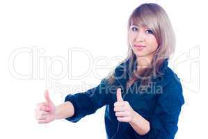 Girl showing thumb up gesture