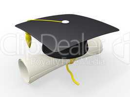 3d graduation cap and diploma