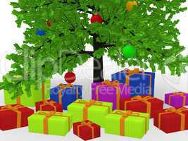 Christmas gifts under decorated Christmas tree