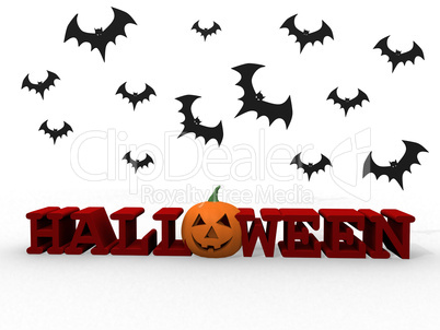 Halloween letters with pumpkin and bats