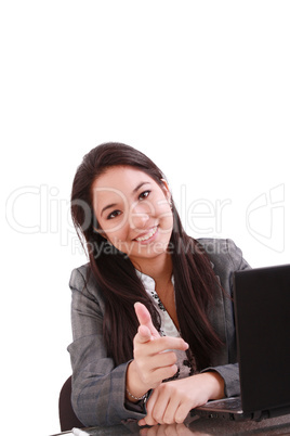 attractive business woman pointing her finger