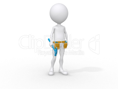 young handyman with tool belt and his hammer, 3d image