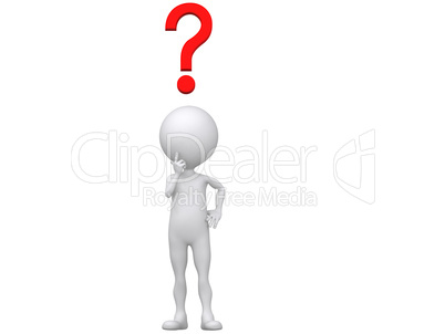 3d human with a red question mark, 3d illustration.