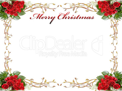 christmas background with roses and leaves
