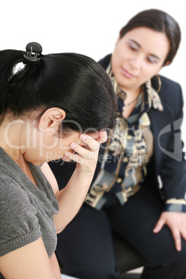 young woman in a conversation with a consultant or psychologist