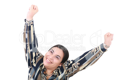 happy attractive young girl with her hands up