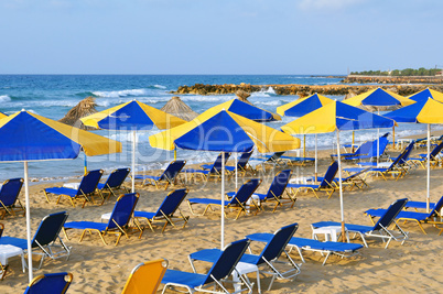 Sunbeds and beach umbrellas.