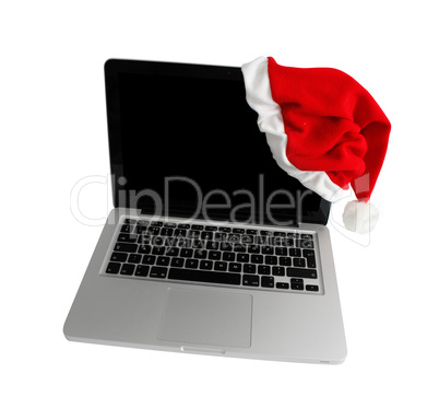 Computer with santa hat