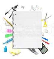 Notepad with lots of office objects