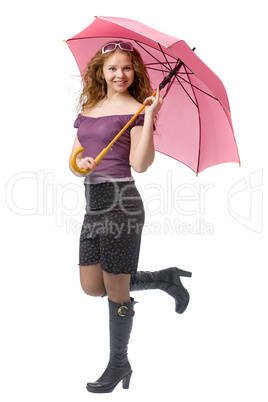 young girl with pink umbrella