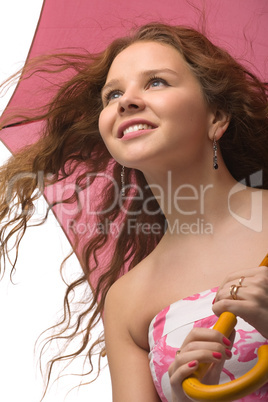 young girl with pink umbrella