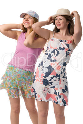 two smiling women in summer dresses