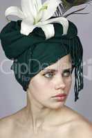 girl in a green head scarf
