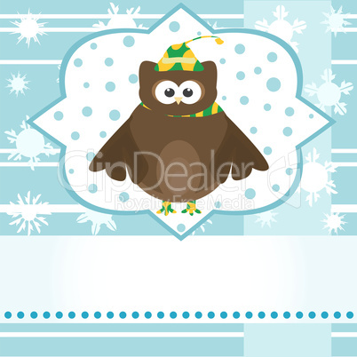 cartoon cute owl winter greetings card vector