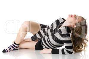 beautiful relaxed girl lying on the floor