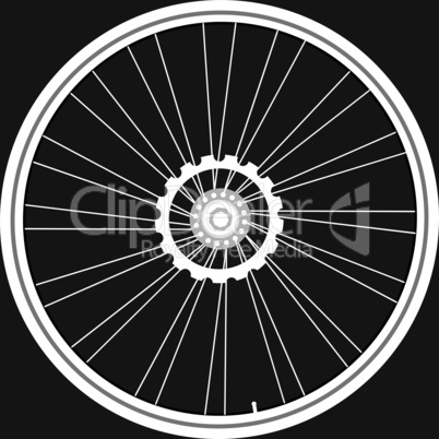 vector white Bicycle wheels isolated on black background