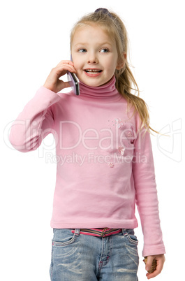 little girl talks by mobile phone