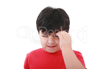 A boy with a headache; isolated on the white background