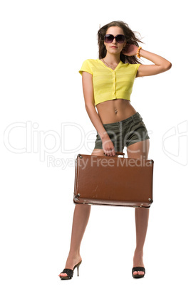 attractive woman with suitcase