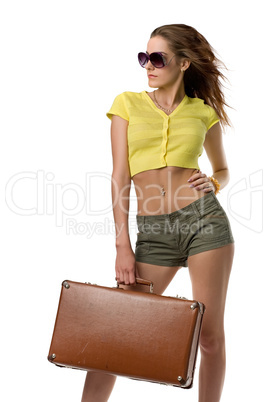 attractive woman with suitcase