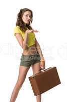 happy woman with suitcase