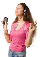 beautiful girl listens music
