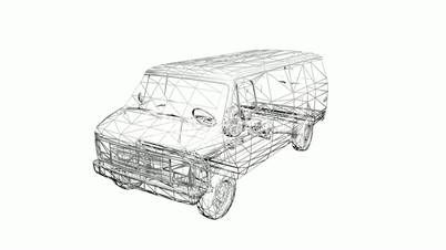 Rotation of 3D truck.automobile,shipping,transportation,freight,cargo,vehicle,highway,Grid,mesh,sketch,structure,