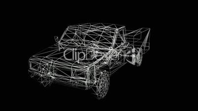 Rotation of 3D utility truck.automobile,shipping,transportation,freight,cargo,vehicle,highway,Grid,mesh,sketch,structure,