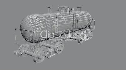 Rotation of 3D train tank.Tanker,locomotive,Oiltank,railroad,train,transportation,travel,passenger,Grid,mesh,sketch,structure,
