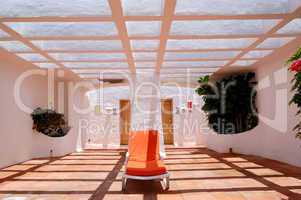 The sea view terrace with sunbed at luxury hotel, Tenerife islan