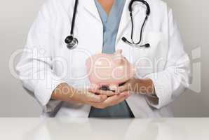Doctor with Stethoscope Holding Piggy Bank Abstract