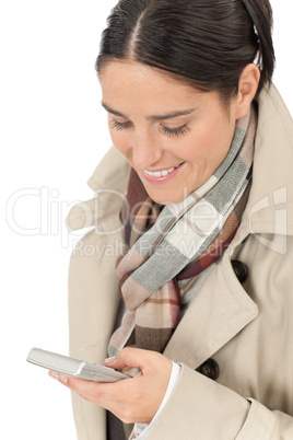 Autumn fashion business woman portrait with phone