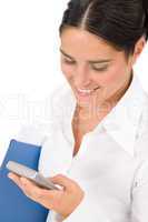 Smiling businesswoman attractive hold phone