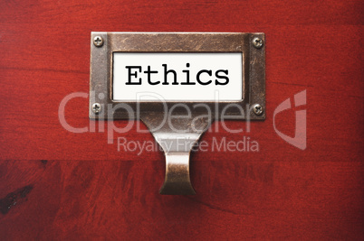 Lustrous Wooden Cabinet with Ethics File Label