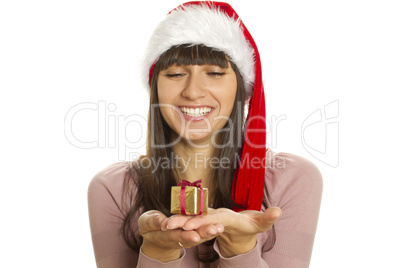 Christmas woman with gift smiling