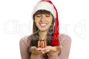 Christmas woman with gift smiling