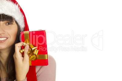 Christmas woman with gift smiling