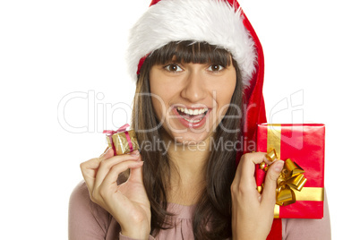 Christmas woman with gifts smiling