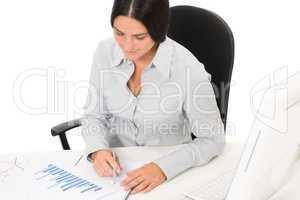 Successful business woman at office with charts