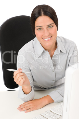 Successful business woman at office hold pen